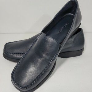 Women's High Sierra Meredith Blue Leather Square Toed Slip-On Flat Loafers 9M